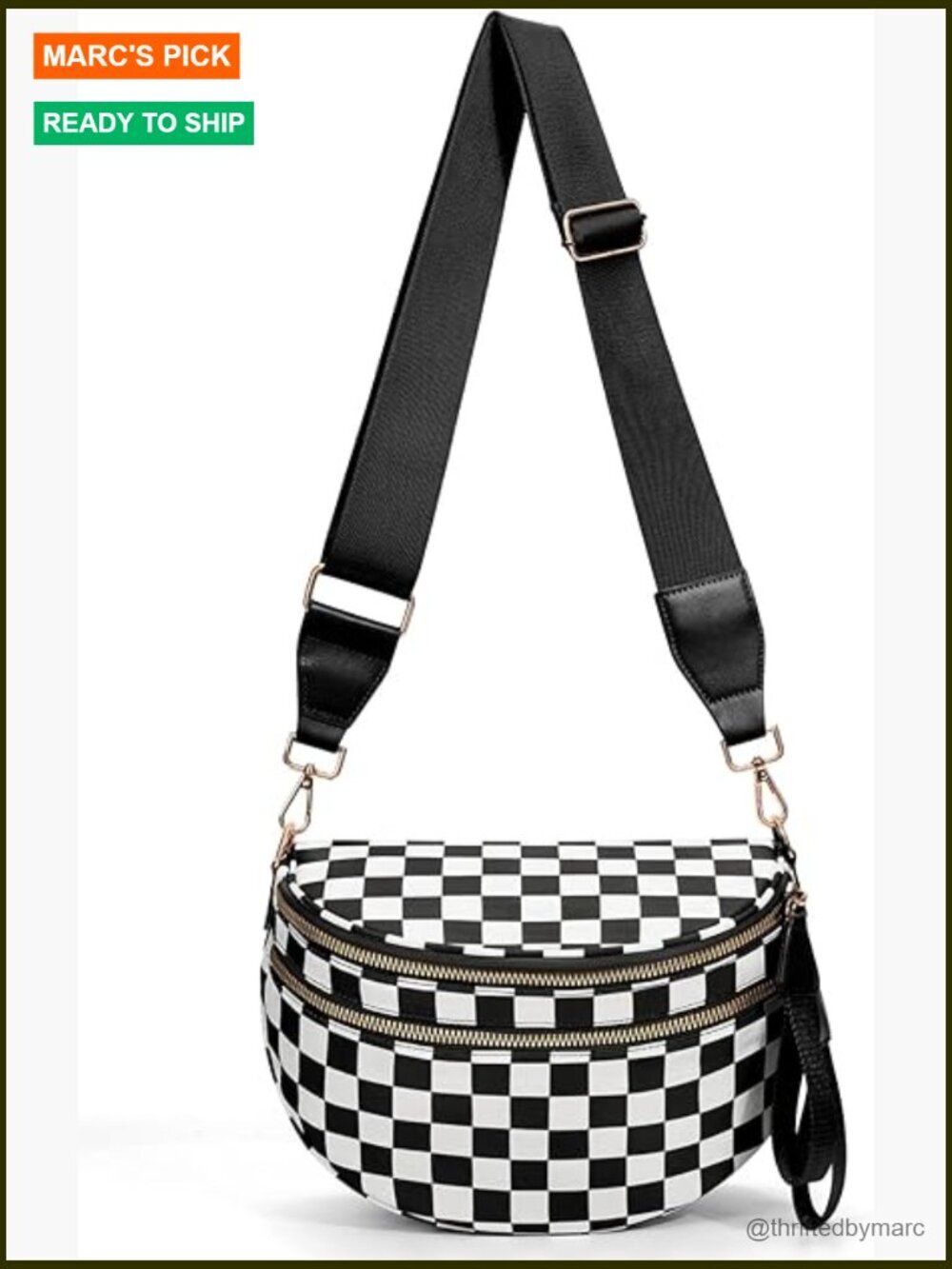 Nylon Checkered Crossbody Fanny Pack Adjustable Strap 3 Pockets